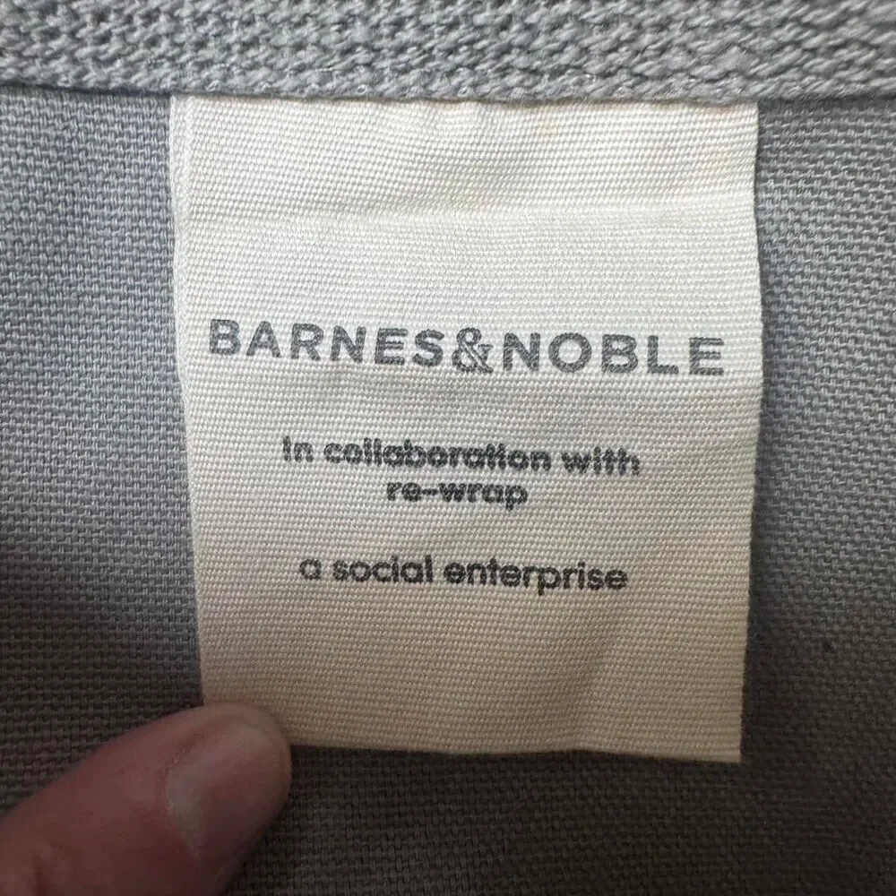 Barnes & Noble Organic Cotton Tote Bag NWT Book Tote Re-Use Fair Trade Gray